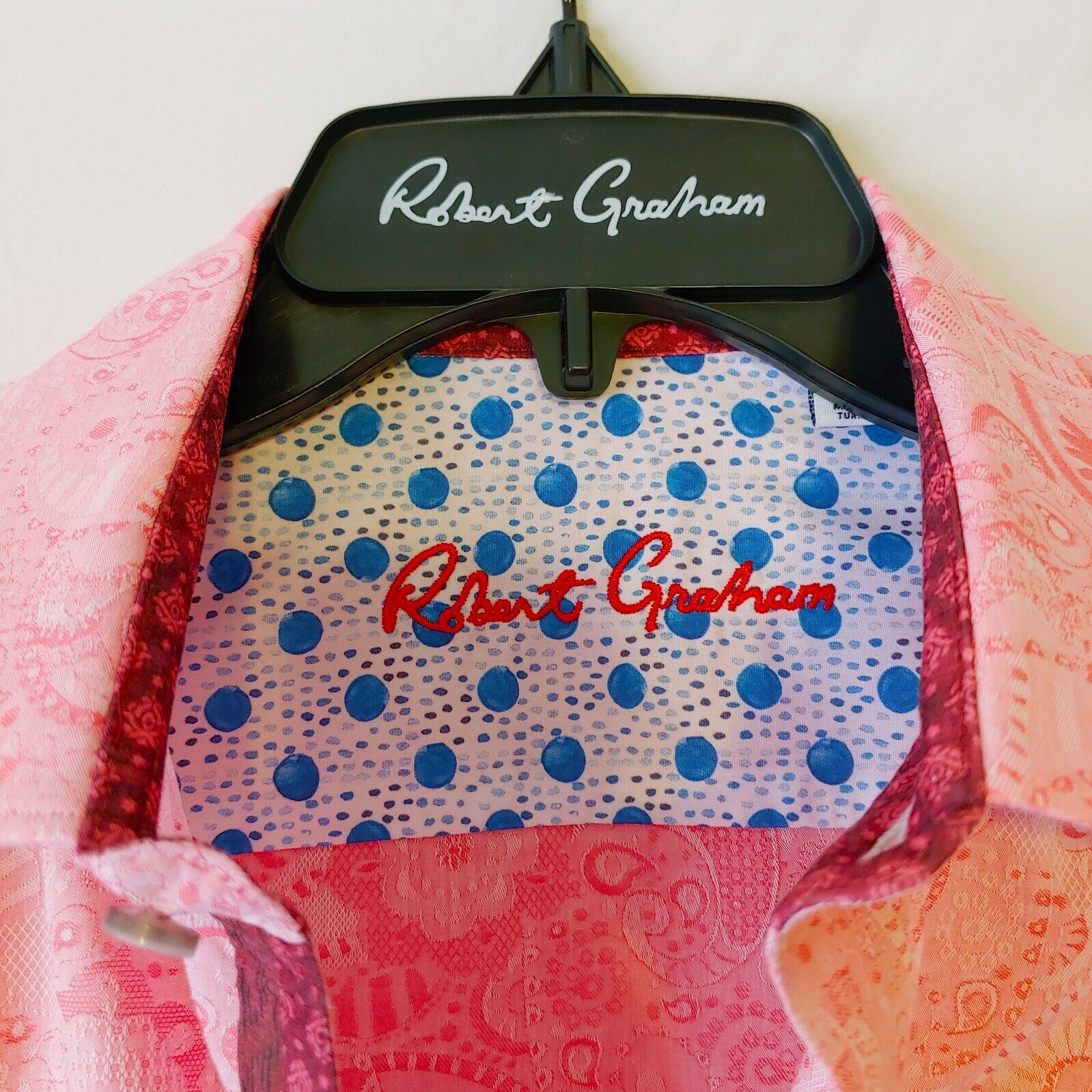 Robert Graham Short Sleeve Pink Floral Printed Sport Shirt Classic Fit - Medium