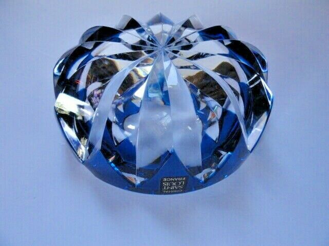 Saint-Louis Crystal Ashtray Sapphire Blue 6" diameter
