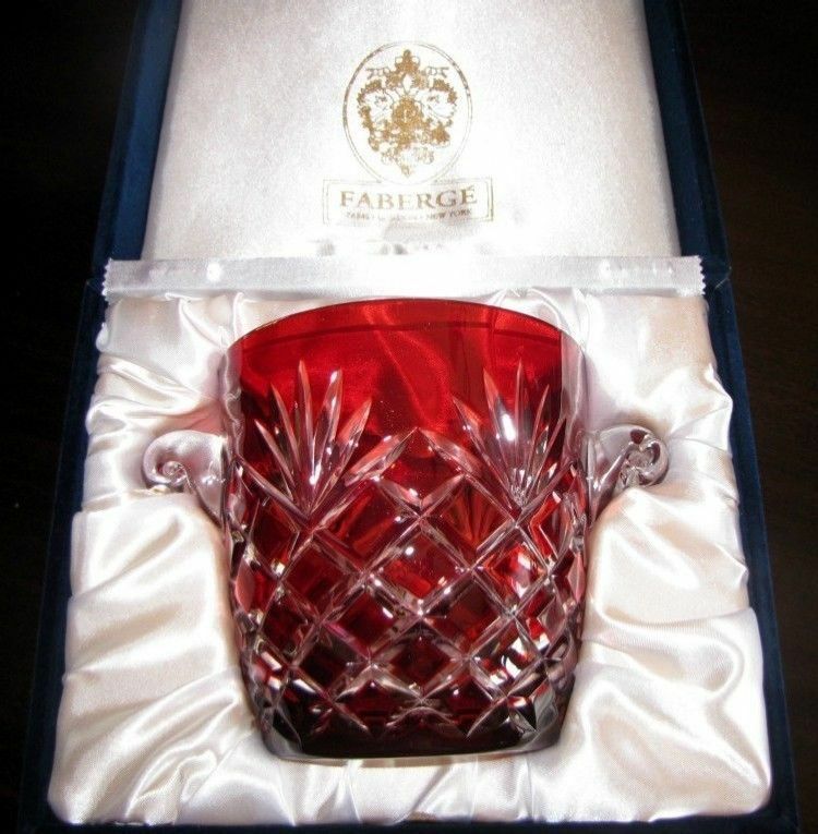 Faberge Odessa Ruby Red Ice Bucket in the original presentation box