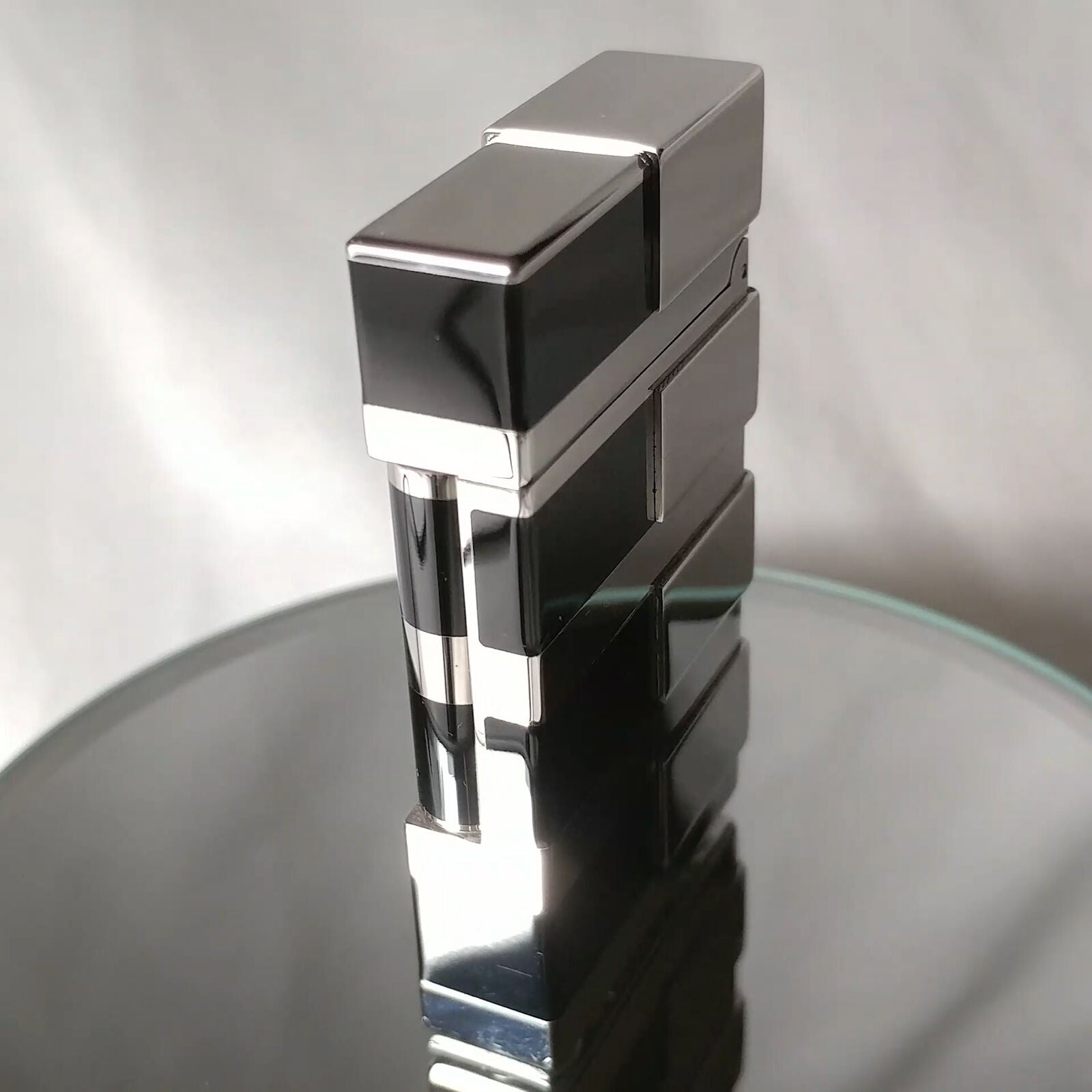 ST DUPONT CIGAR LIGHTER LINE LIGNE 2 PALLADIUM & BLACK CHINESE LACQUER