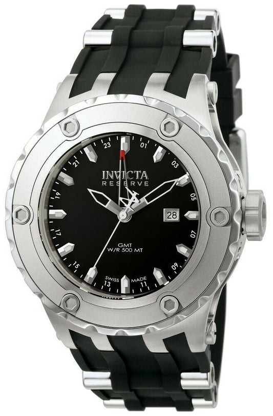 Invicta Men's 6182 Reserve Collection GMT Stainless Steel Black Rubber Watch