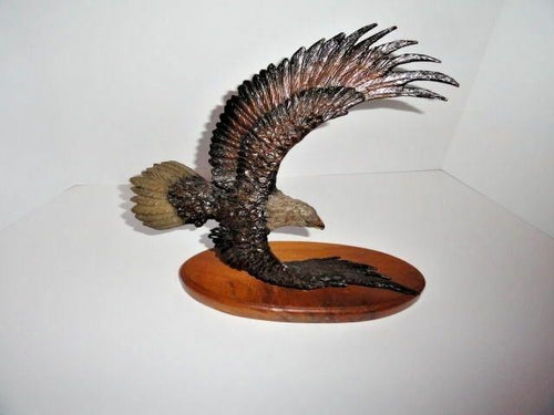 American Eagle Bronze Sculpture  Wooden Base