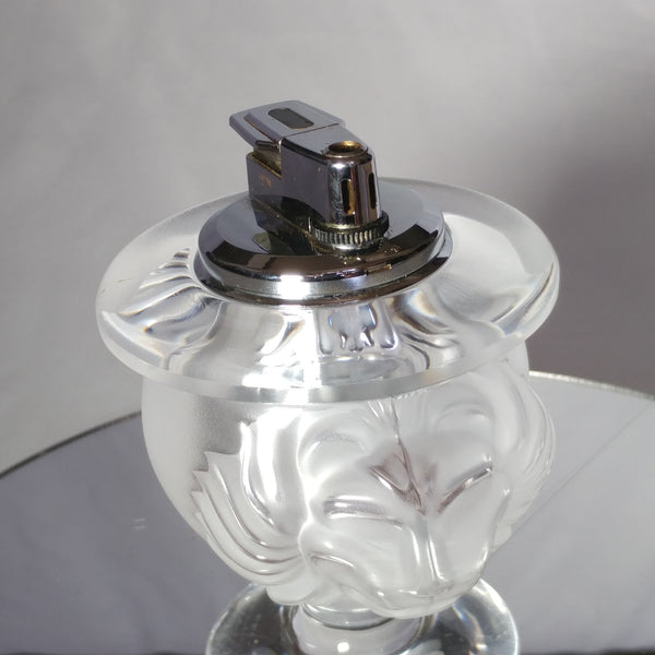 Lalique Crystal Tete De Lion Cigarette Lighter and Match Holder Set