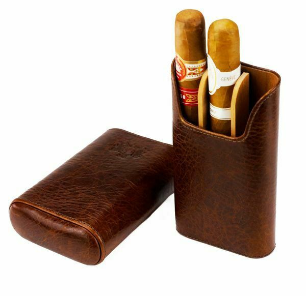 Brizard and Co. - The "Show Band" 3 Cigar Case - Antique Saddle Leather