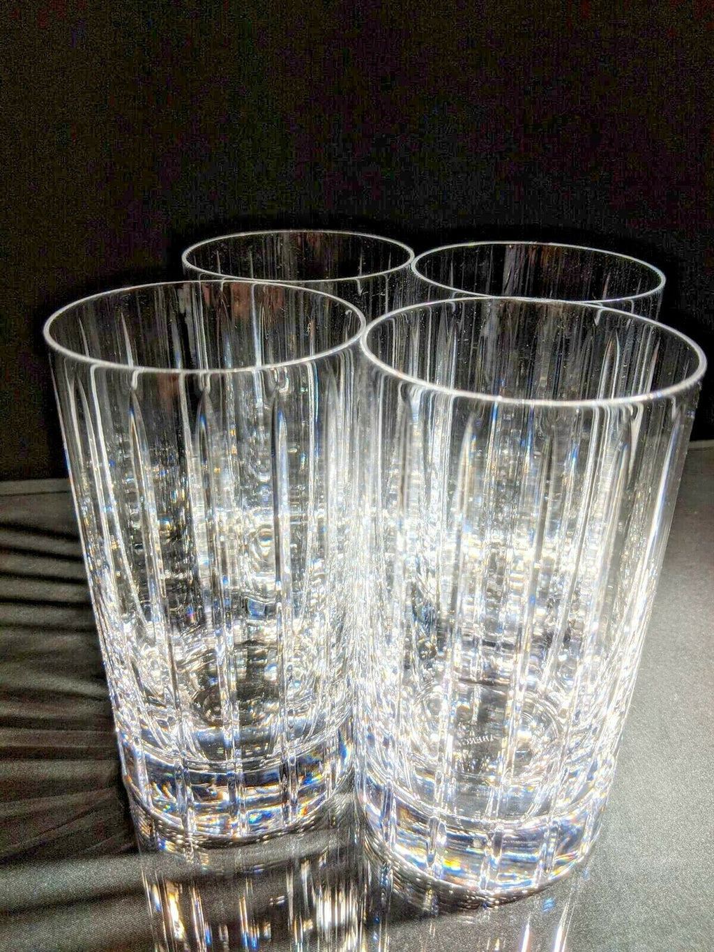 Faberge Atelier Crystal Collection  Highball Glasses set of 4 NIB  5 1/4" H x 2 7/8" W