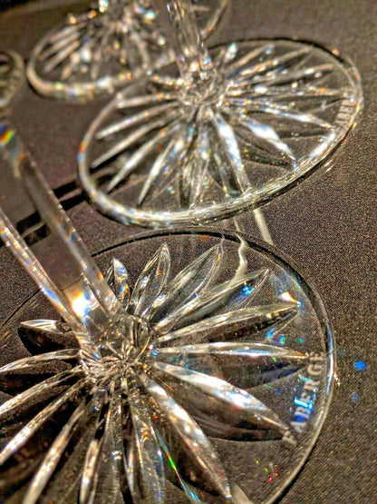 Faberge Colored Crystal Lausanne Hock Glasses. 8 1/2" H x 3 1/4" W