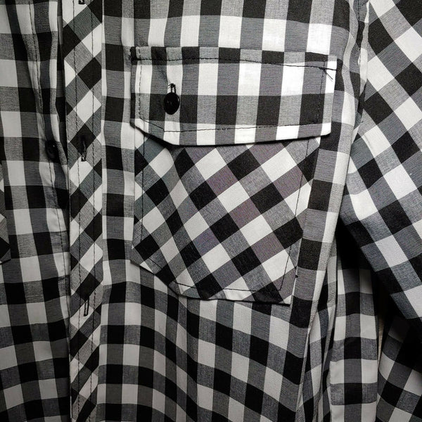 Checkered Black |Men's Large Button-Down Long Sleeve Shirt