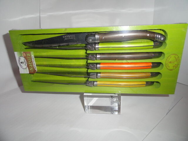 Laguiole Natura 6 Steak Knife Set & Wood Tray