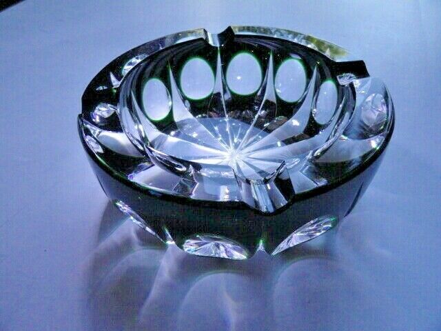 Saint-Louis Crystal Ashtray Emerald Green 6" diameter