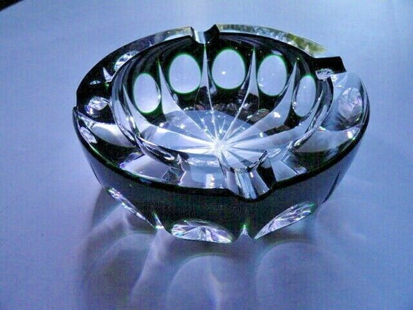 Saint-Louis Crystal Ashtray Emerald Green 6" diameter