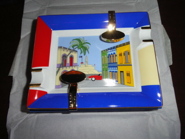 Elie Bleu Casa Collection Porcelain Ashtray with Gold Plated rests