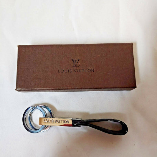Louis Vuitton Key Ring | Silver with Black Leather