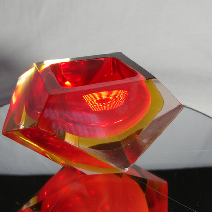 Sommerso Murano | Flavio Poli Yellow & Red Faceted Glass Ashtray | Italy 1950s