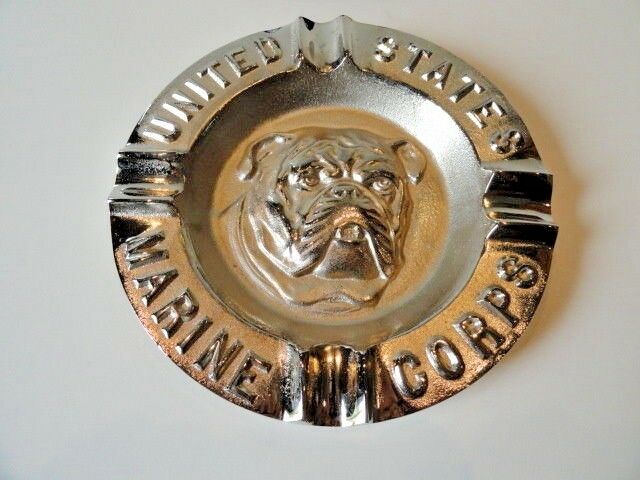 USMC Bulldog Ashtray & Marine Black Embroidered Baseball Cap Combo