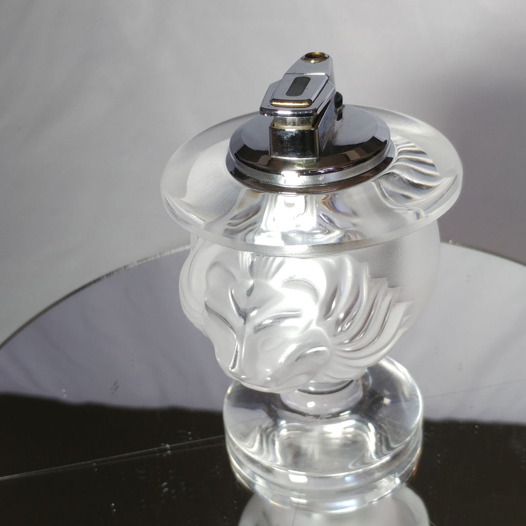 Lalique Crystal Tete De Lion Cigarette Lighter and Match Holder Set