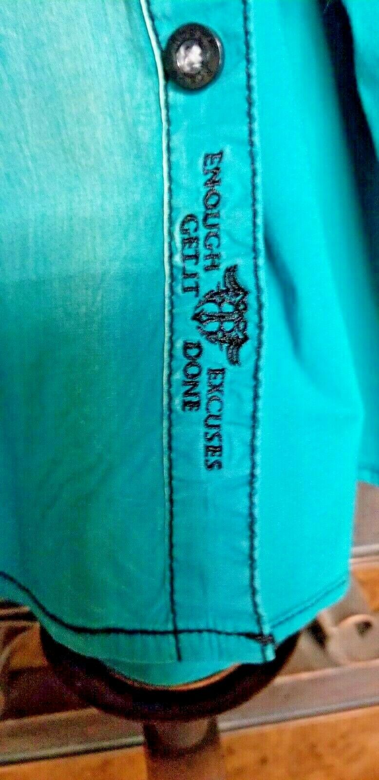 Roar Teal Signature Long  Sleeve Button Up Shirt Size Medium