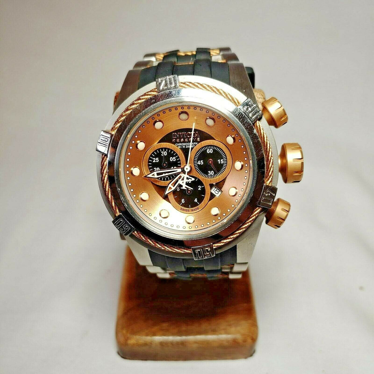 INVICTA BOLT QUARTZ WATCH - ROSE GOLD CASE WITH BLACK TONE POLYURETHANE BAND