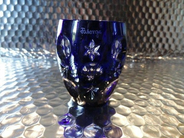 Faberge Na Zdorvye Galaxy Cobalt Blue Vodka Shot Glass etched by Faberge