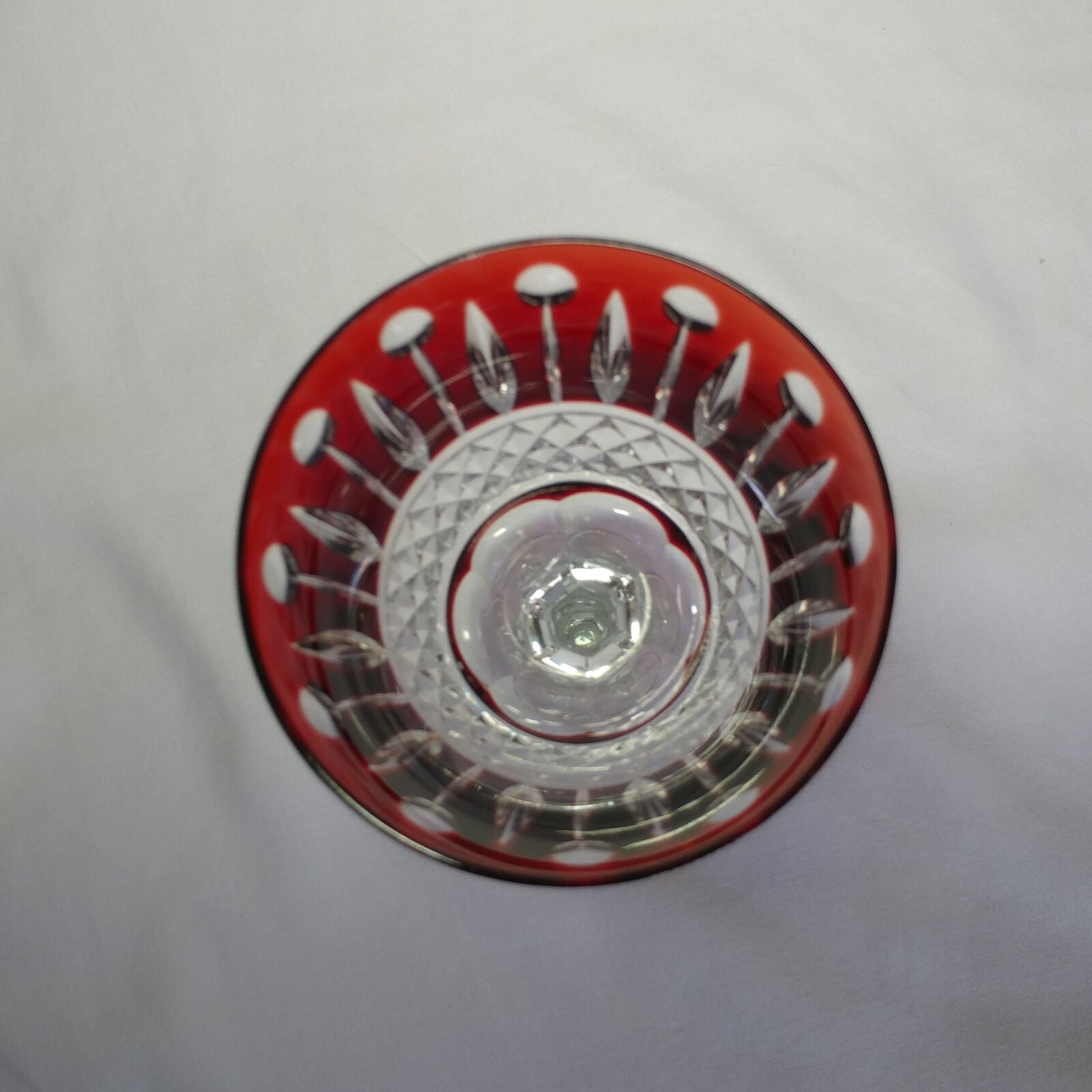 Faberge Xenia Ruby Red Cut to Clear Crystal Glass Signed