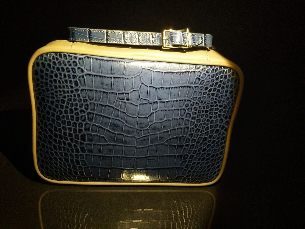 Brizard and Co Indigo and grey Traveldor with flask , cutter and lighter