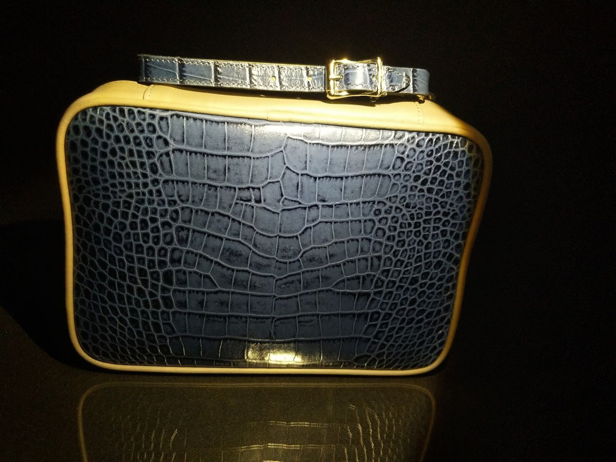 Brizard and Co Indigo and grey Traveldor with flask , cutter and lighter