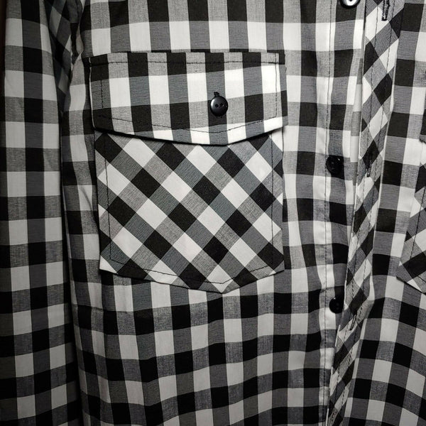 Checkered Black |Men's Large Button-Down Long Sleeve Shirt