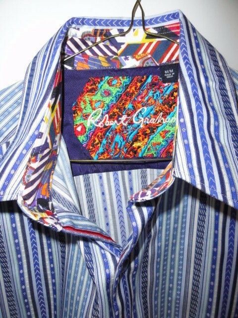 Robert Graham Blue White Ornate Chain Stripe Shirt — Medium
