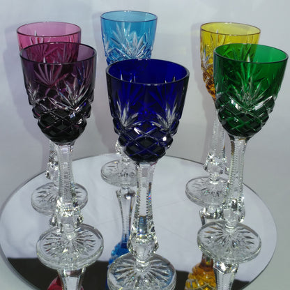 Faberge  Odessa Colored Crystal Cordial  Glasses  Set of 6 in the original box