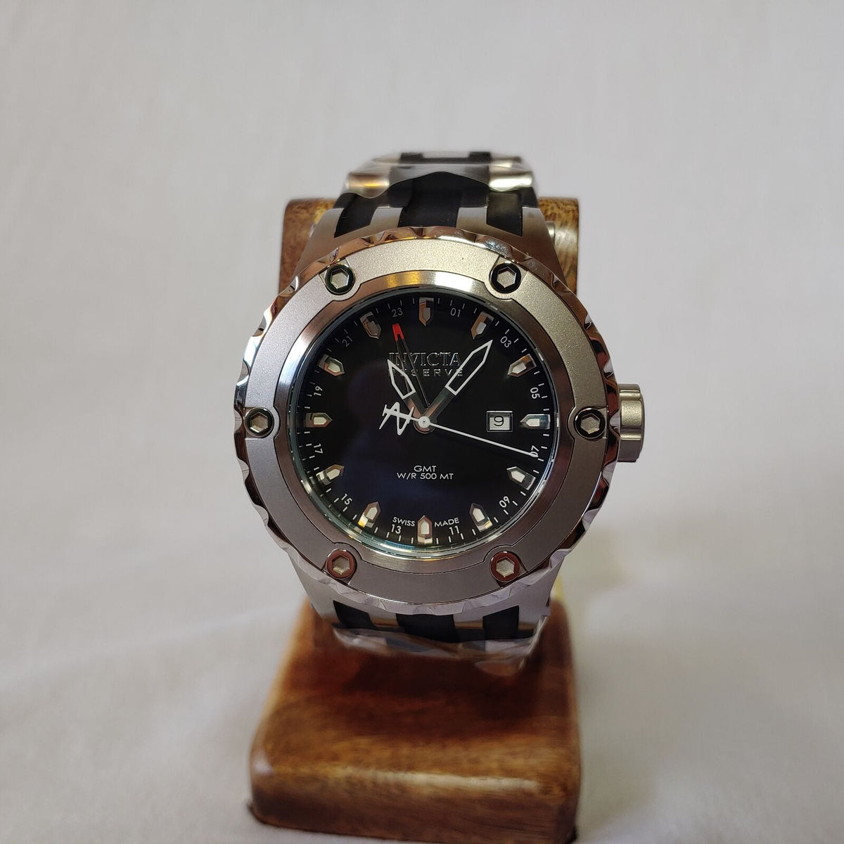 Invicta Men's 6182 Reserve Collection GMT Stainless Steel Black Rubber Watch