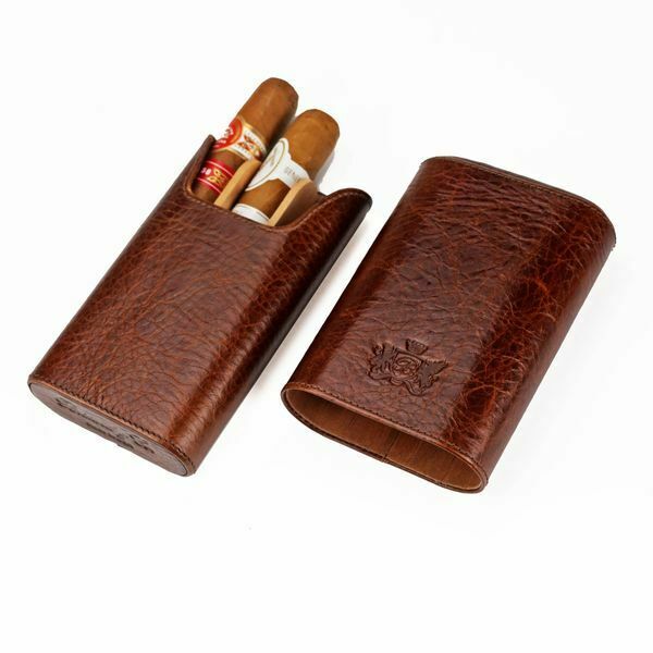 Brizard and Co. - The "Show Band" 3 Cigar Case - Antique Saddle Leather