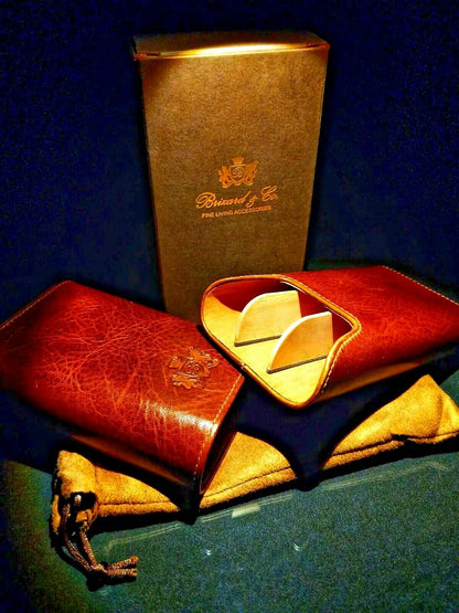 Brizard and Co Brown Antique Saddle Leather Valet Tray , cigar case and cutter