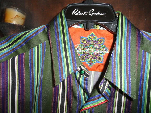 Robert Graham Bold Multi-Stripe Long Sleeve Shirt Size Medium
