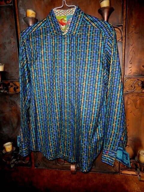 Robert Graham Woven Basketweave Check Print Shirt — Medium