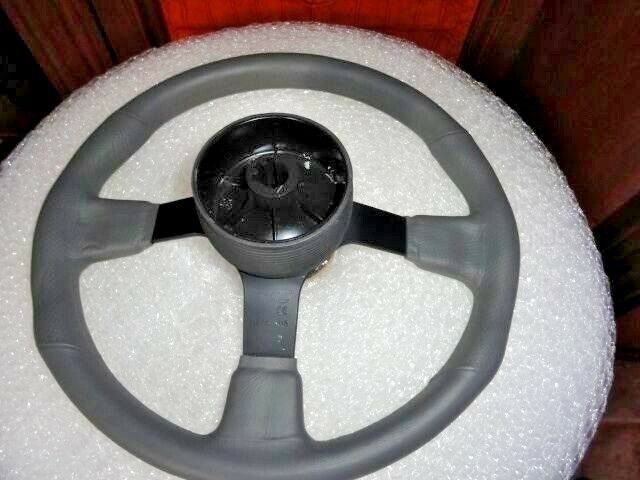 New Gussi Boat Steering Wheel Grey Urethane Black Spoke & Black Hub Adaptor