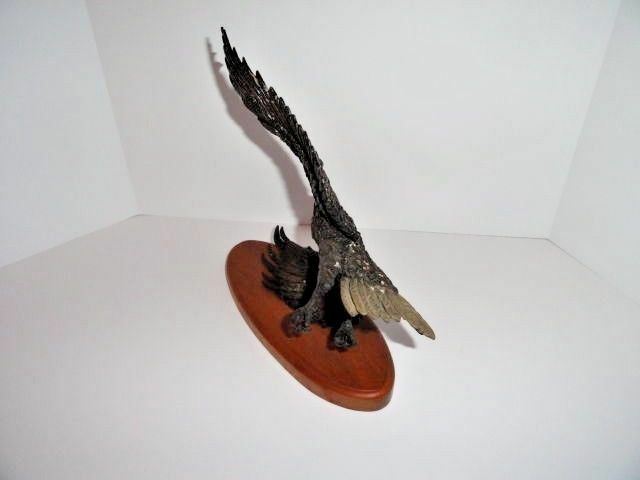 American Eagle Bronze Sculpture  Wooden Base