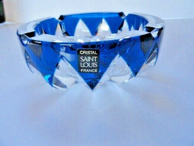 Saint-Louis Crystal Ashtray Sapphire Blue 6" diameter