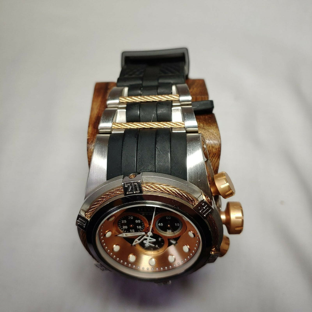 INVICTA BOLT QUARTZ WATCH - ROSE GOLD CASE WITH BLACK TONE POLYURETHANE BAND