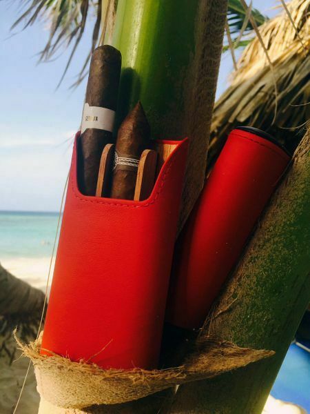 Brizard and Co. - The "Show Band" 3 Cigar Case - Sunrise Red and Macassar Ebony