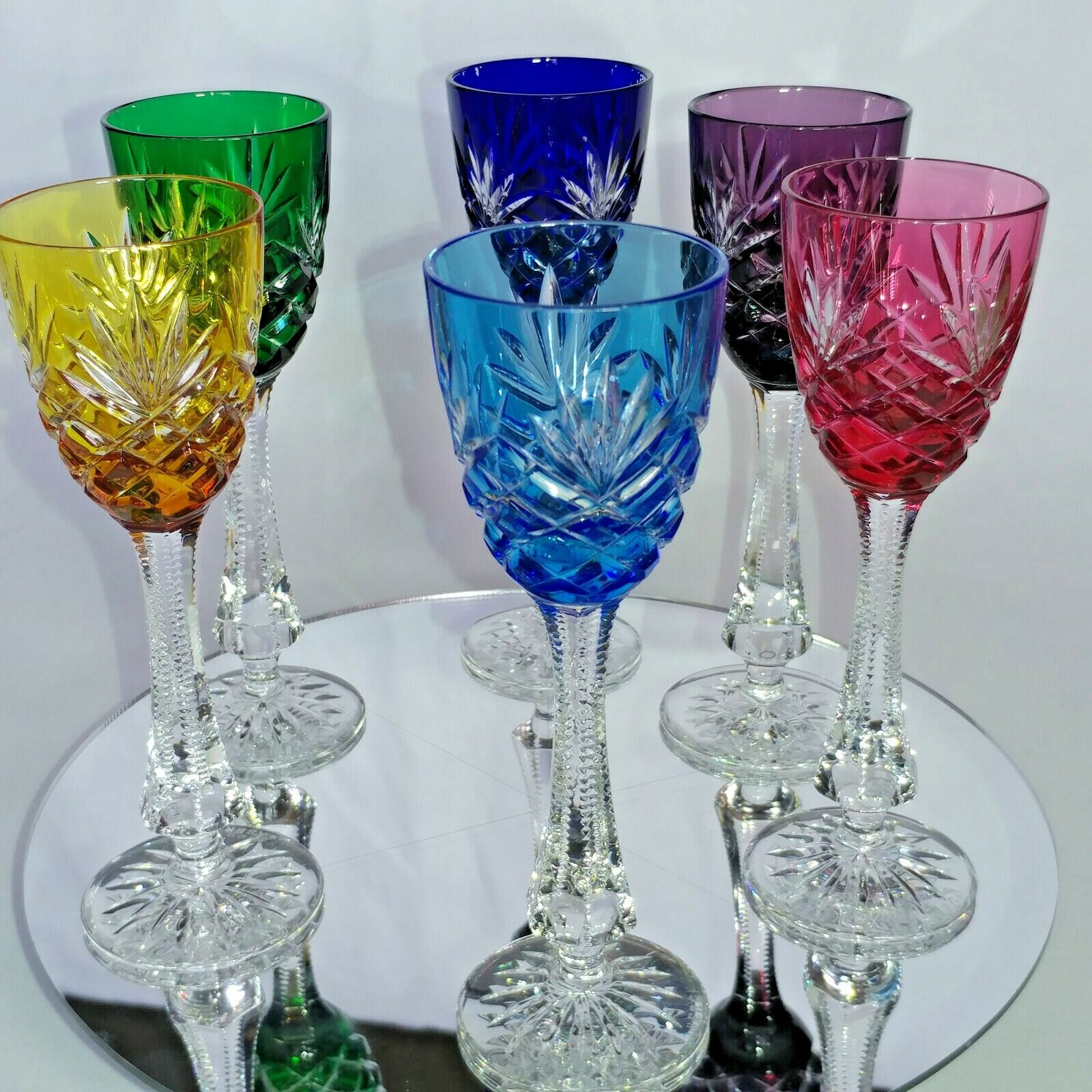 Faberge  Odessa Colored Crystal Cordial  Glasses  Set of 6 in the original box