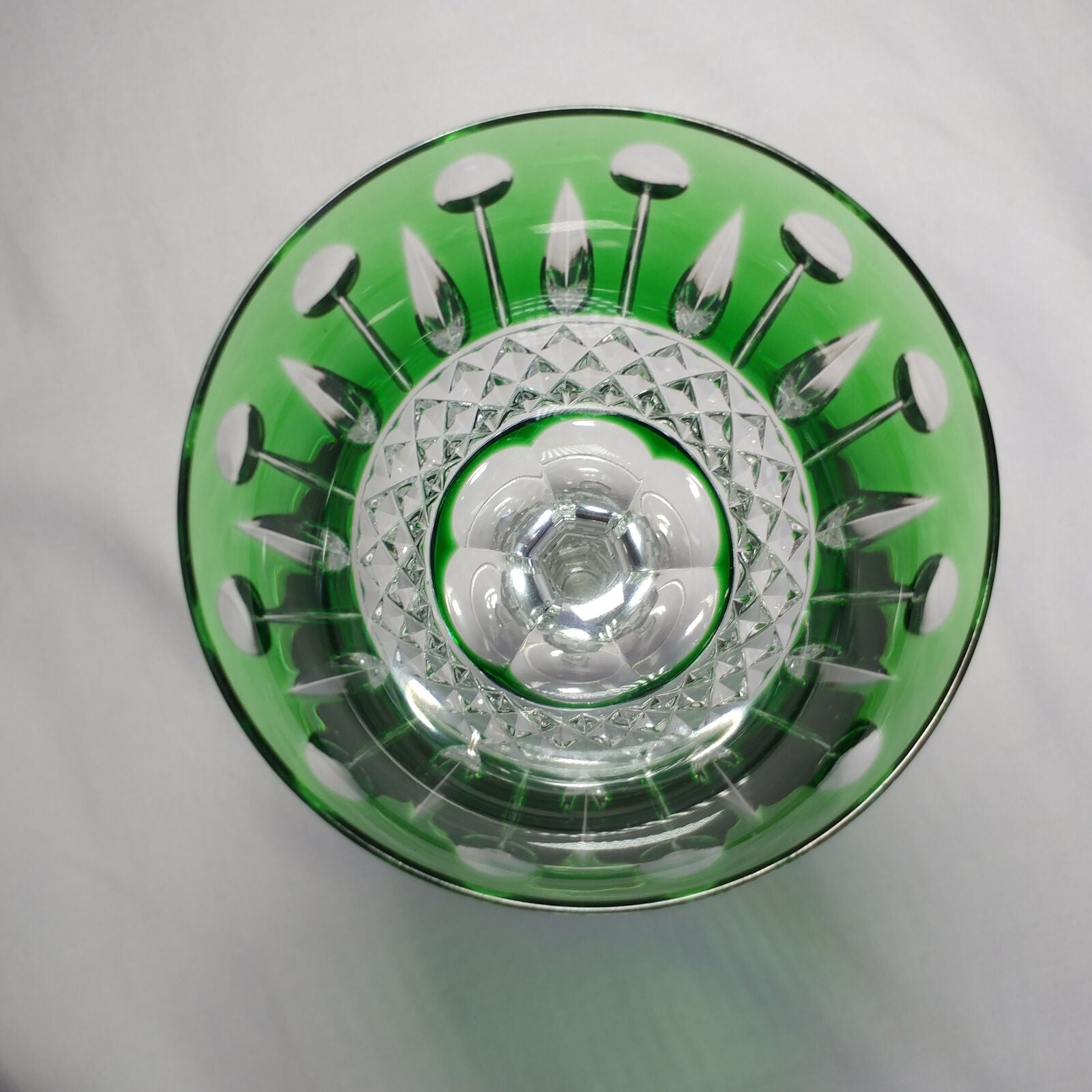 Faberge Xenia  Emerald Green Cut to Clear Crystal Glass Signed