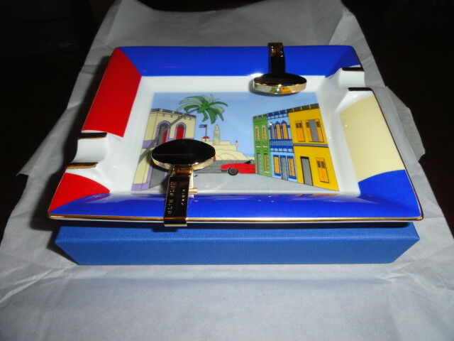 Elie Bleu Casa Collection Porcelain Ashtray with Gold Plated rests