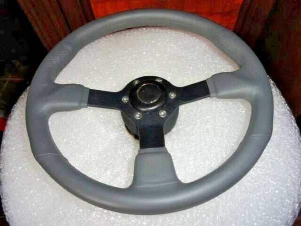 New Gussi Boat Steering Wheel Grey Urethane Black Spoke & Black Hub Adaptor