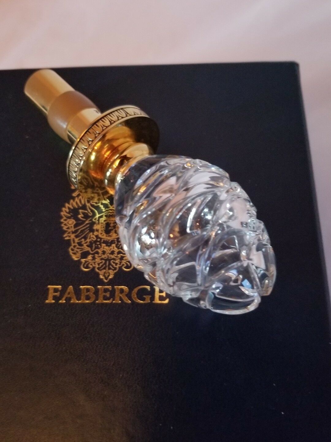 Faberge Clear Etched  Crystal  Bottle Stopper