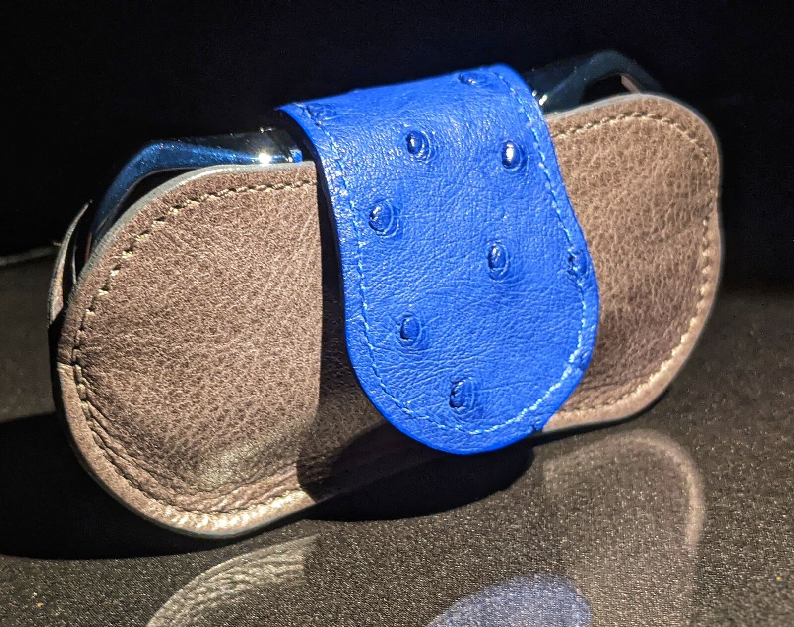 Brizard and Co Blue Ostrich and Grey Leather  Case, Cutter and Lighter Combo