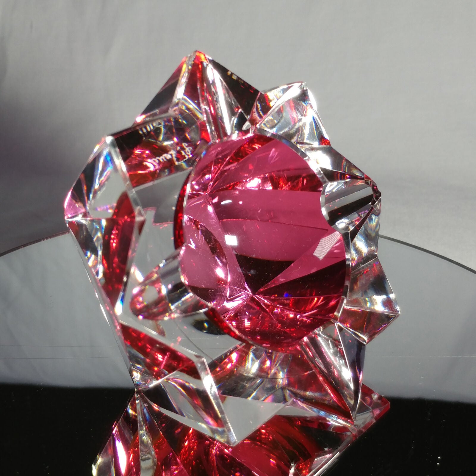 Sommerso Murano | Pink & Clear Star Faceted Glass Ashtray | Italy 1950s