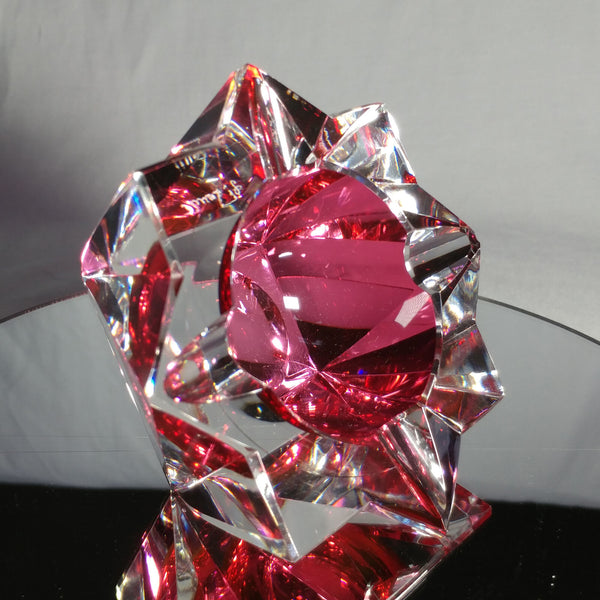 Sommerso Murano | Pink & Clear Star Faceted Glass Ashtray | Italy 1950s