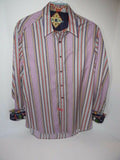 Robert Graham Lavender Multicolor Satin Stripe Shirt — Medium