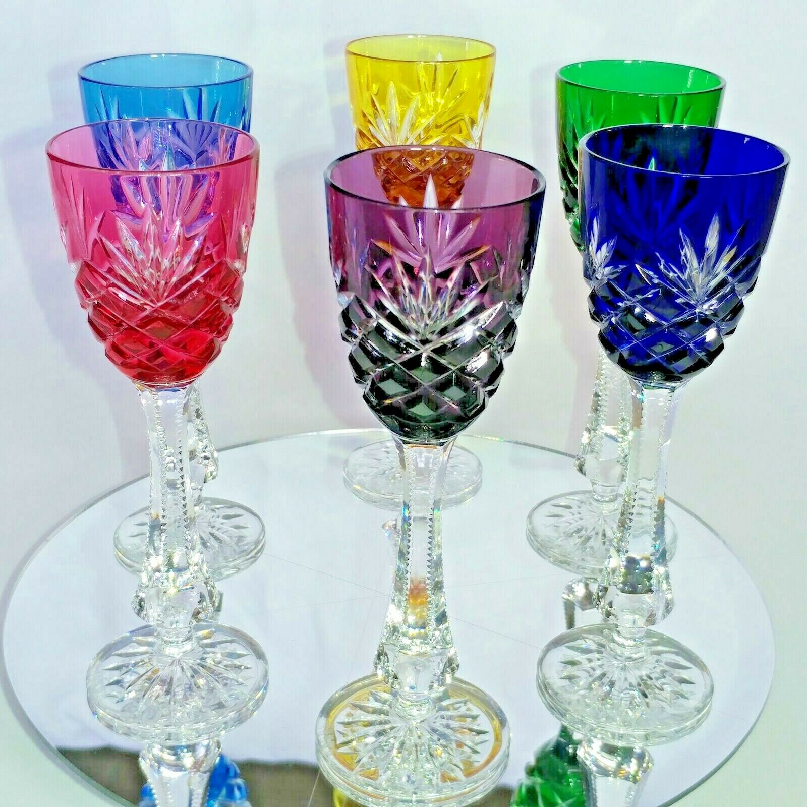 Faberge  Odessa Colored Crystal Cordial  Glasses  Set of 6 in the original box