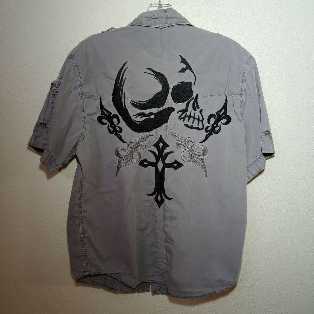 Rebel Spirit | Gray | Men's Large Button-Down short sleeve Shirt