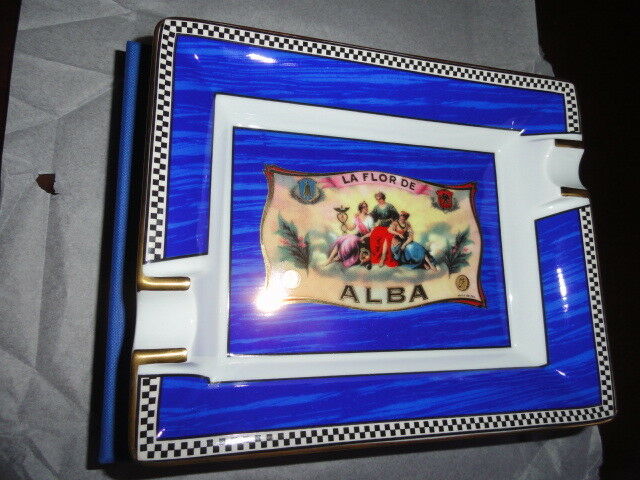 Elie Bleu Alba Porcelain Blue Ashtray with Gold Plated Rests